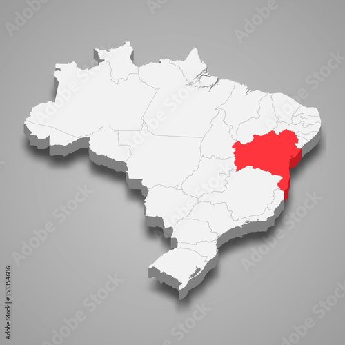 Bahia state location within Brazil 3d map Template for your design