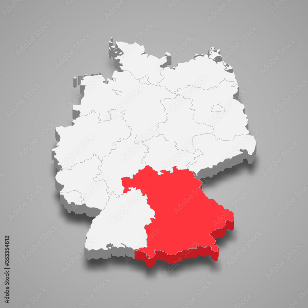 Bayern state location within Germany 3d map Template for your design