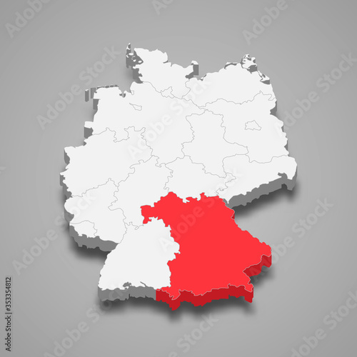 Bayern state location within Germany 3d map Template for your design