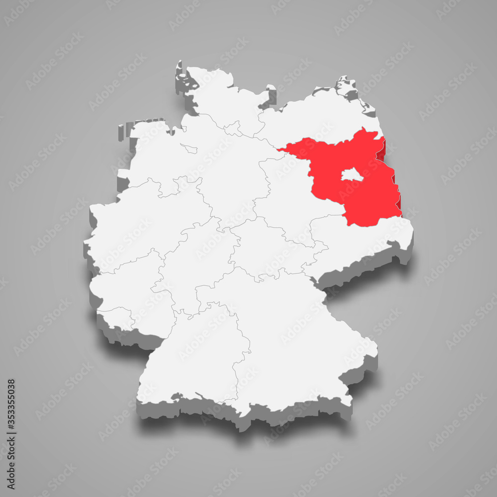 brandenburg state location within Germany 3d map Template for your design