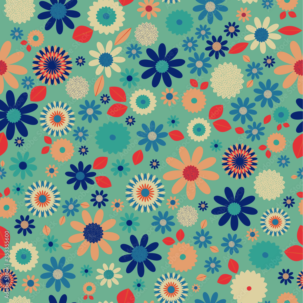 Scandinavian floral folk pattern. Geometric Floral vector seamless repeat pattern. Perfect for home decor, fabrics, upholstery, wallpaper, print and packaging, kids products and stationary