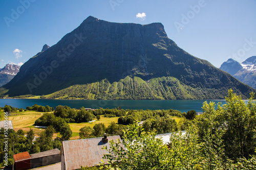 The Hjorundfjord and the Sunnmore Alps near Trandal, More og Romsdal, Norway. photo