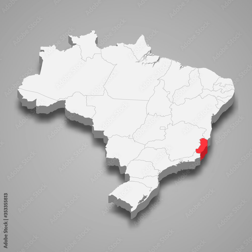 espirito santo state location within Brazil 3d map Template for your design