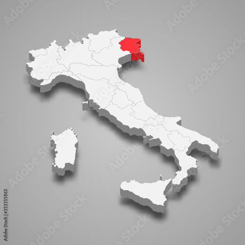 friuli venezia giulia region location within Italy 3d map Template for your design