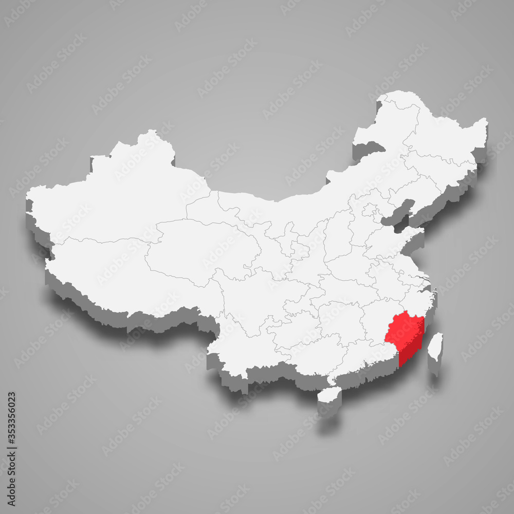 Fujian province location within China 3d map Template for your design Fujian province location within China 3d map Template for your design