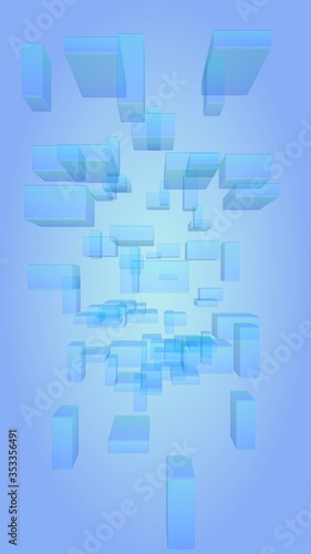 Blue and purple abstract digital and technology background. The pattern with repeating rectangles. Vertical orientation. 3D illustration