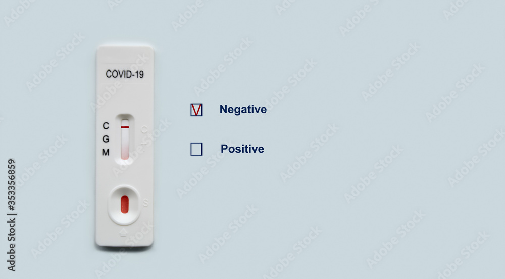 Rapid test on COVID19 antibodies. Cassette with negative test result