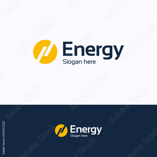 Energy logo. Lightning sun energy logo template. Circle logotype with letter h and n lines