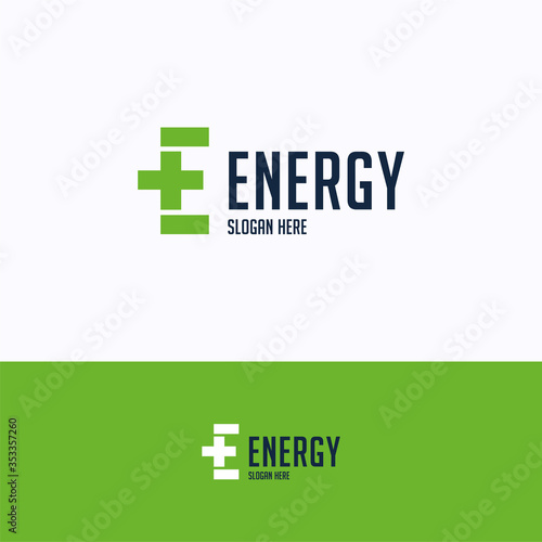 Energy logo. Letter plus logo template. E power logotype with letter e