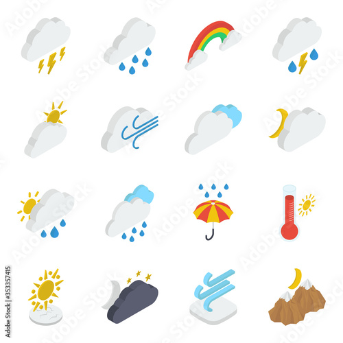 
Cloudy Weather Isometric Icons Pack
