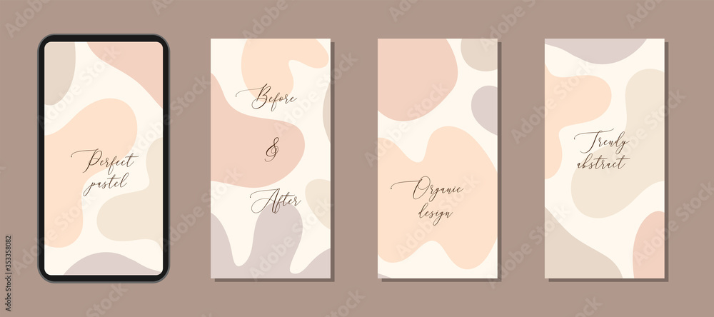 Beautiful feminine set of vertical social media post templates with minimal abstract organic shapes composition in trendy contemporary collage style Beautiful feminine set of vertical social media post templates with minimal abstract organic shapes composition in trendy contemporary collage style