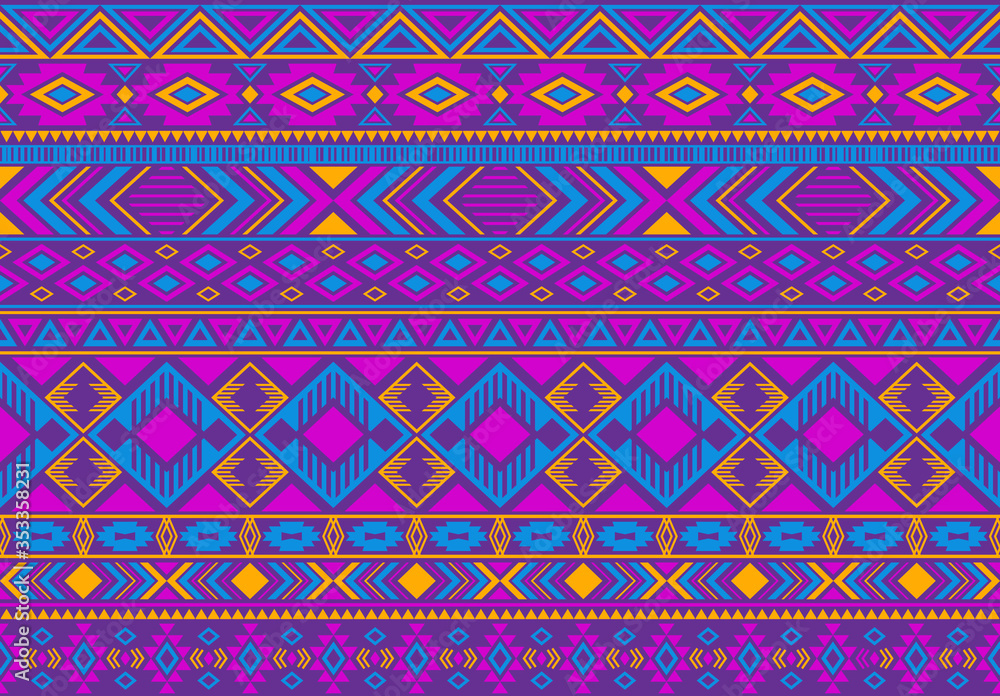 Indian pattern tribal ethnic motifs geometric seamless vector background. Graphic indonesian tribal motifs clothing fabric textile print traditional design with triangle and rhombus shapes.