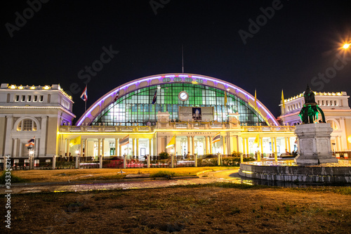 Bangkok Railway Station by night (Hua Lamphong). This is the main railway station in Bangkok, Thailand