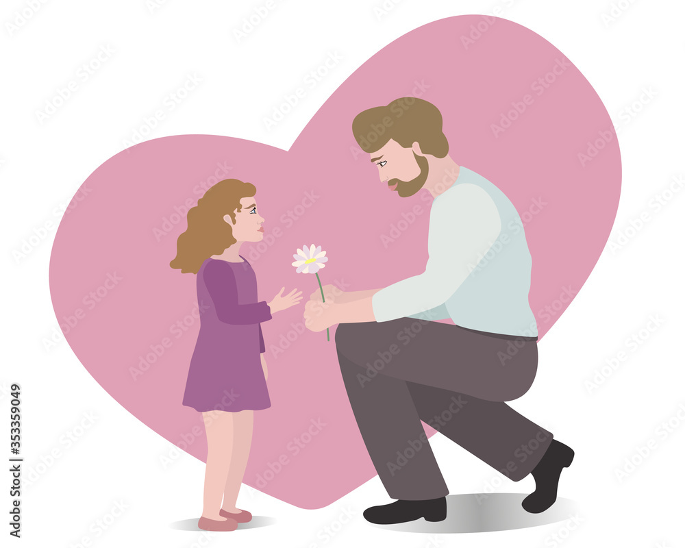 Dad and daughter. Vector illustration of a cute baby and happy father. Happy father's day Dad and daughter. Vector illustration of a cute baby and happy father. Happy father's day