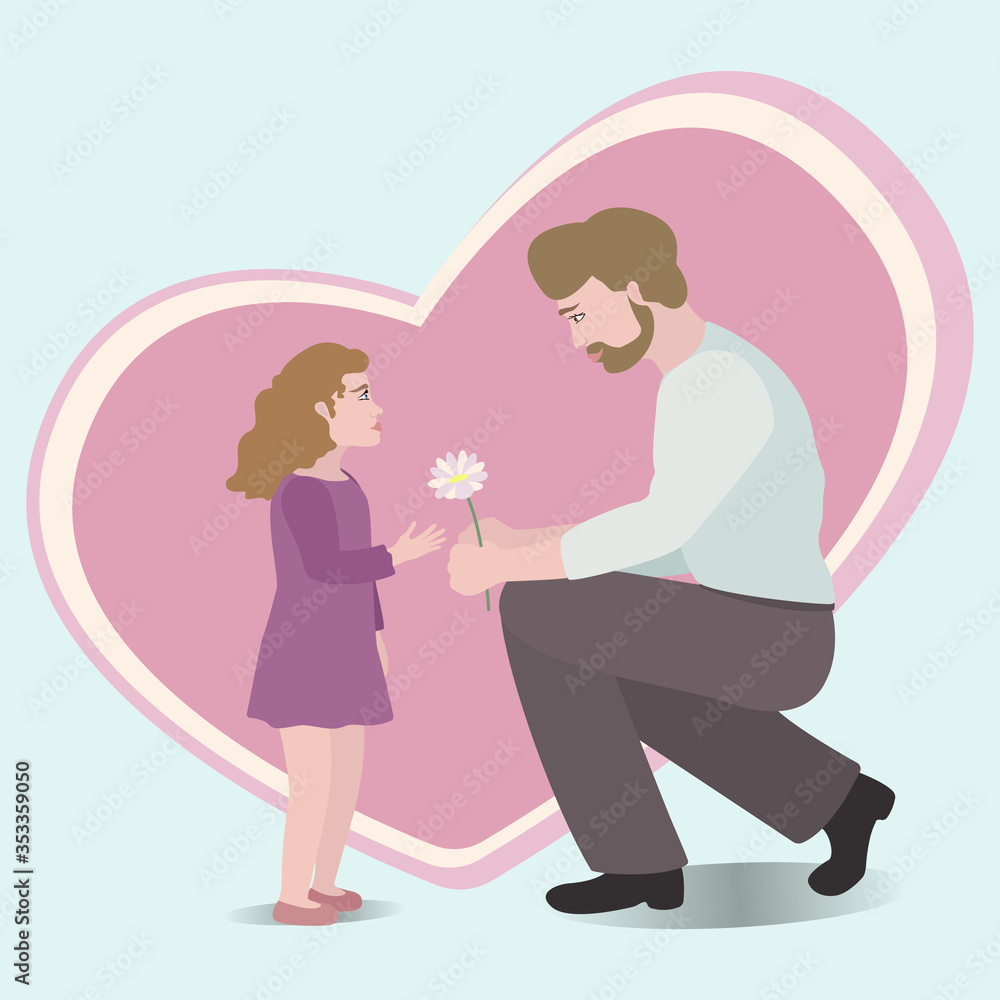 Dad and daughter. Vector illustration of a cute baby and happy father. Happy father's day Dad and daughter. Vector illustration of a cute baby and happy father. Happy father's day