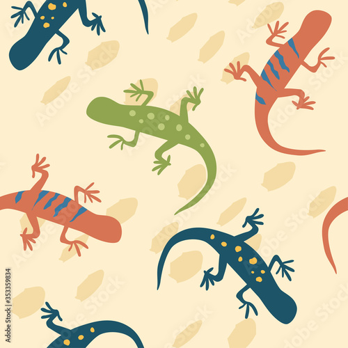 Colorful gecko seamless pattern  Vector illustration