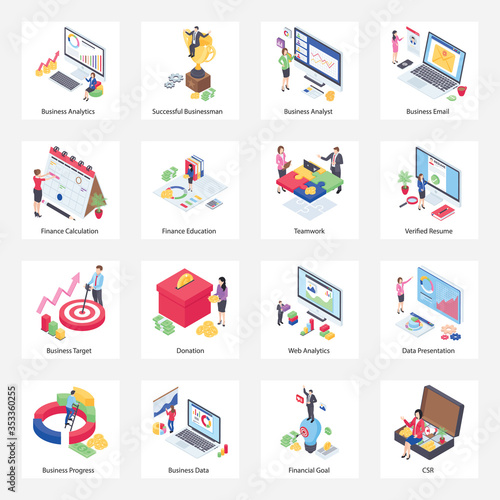  Business Analytics Isometric Icons Pack 