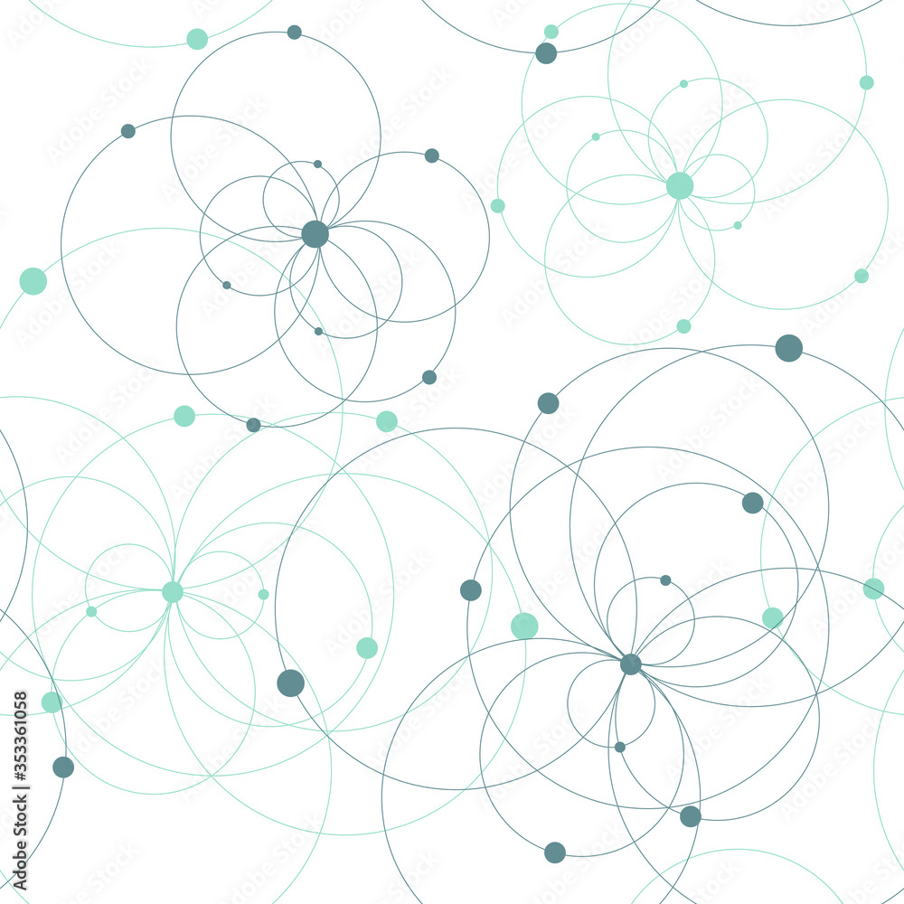 Seamless geometric pattern with connected circles and dots. Seamless geometric pattern with connected circles and dots.