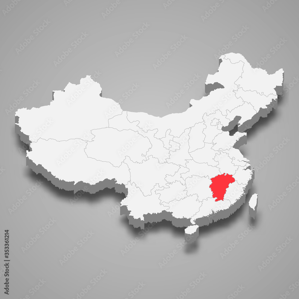 jiangxi province location within China 3d map Template for your design