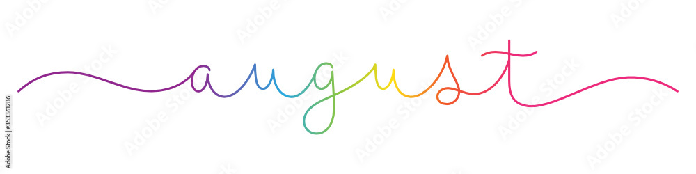 AUGUST rainbow gradient vector monoline calligraphy banner with swashes AUGUST rainbow gradient vector monoline calligraphy banner with swashes