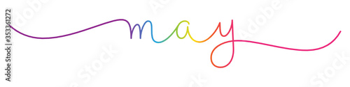 MAY rainbow gradient vector monoline calligraphy banner with swashes