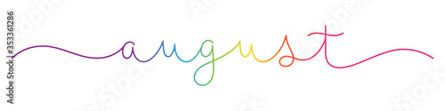 AUGUST rainbow gradient vector monoline calligraphy banner with swashes