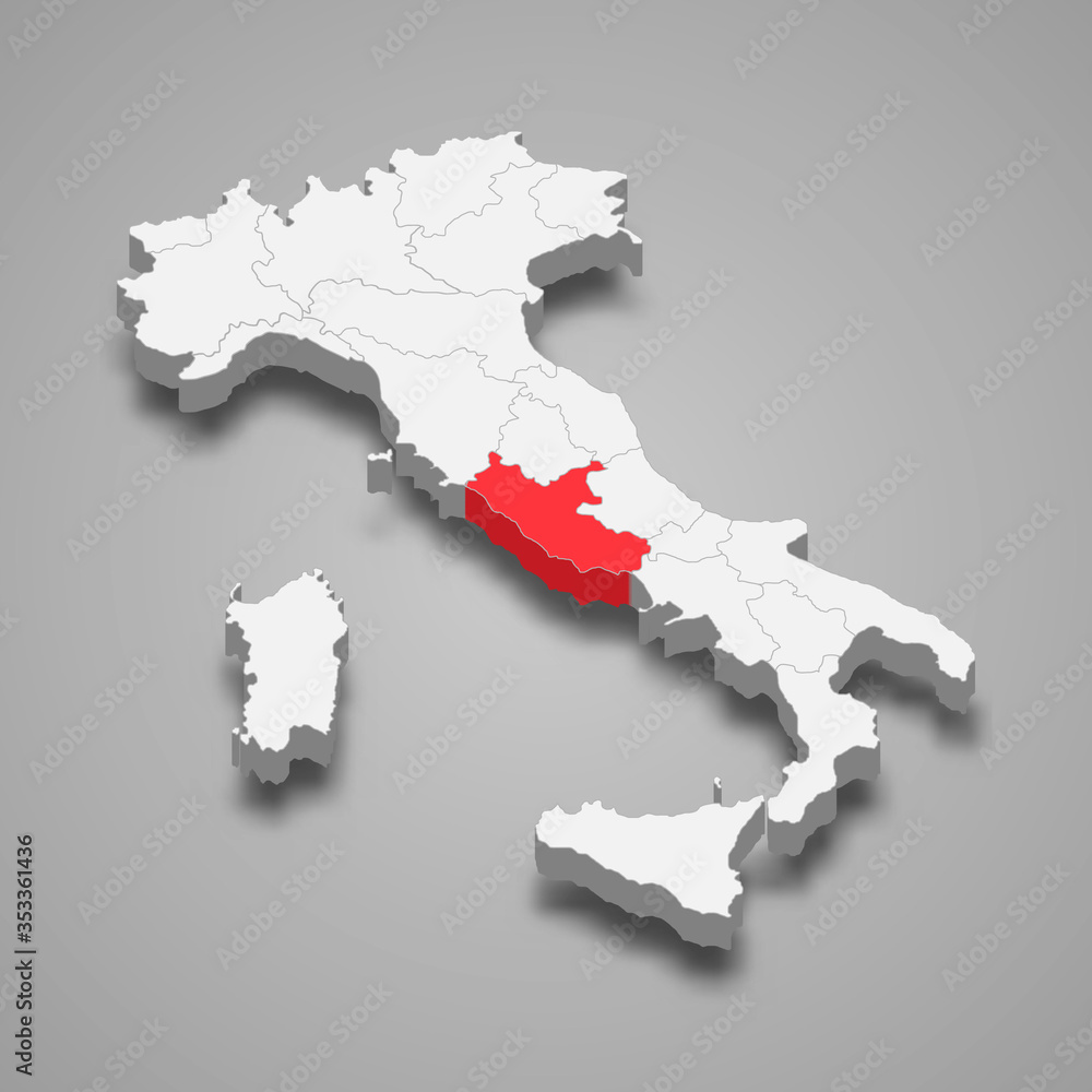 Lazio region location within Italy 3d map Template for your design