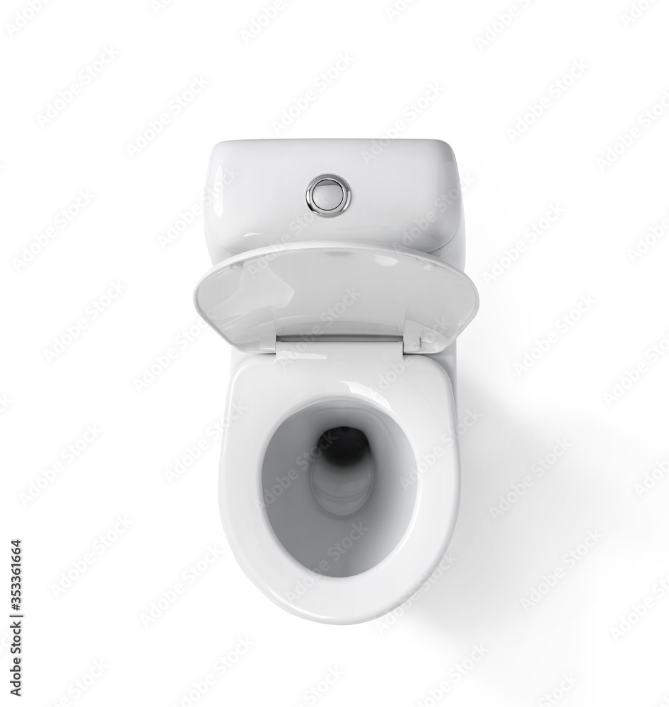 Top view open toilet bowl, isolated on white background. File contains a  path to isolation. Stock 写真 | Adobe Stock