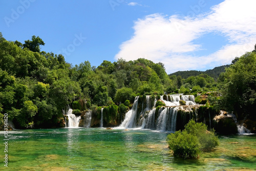 Fototapeta Naklejka Na Ścianę i Meble -  Beautiful waterfalls in National Park Krka, Croatia on a sunny summer day. 