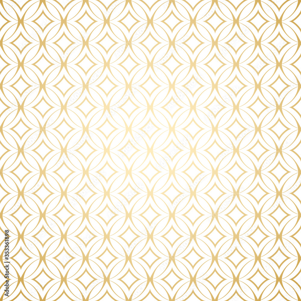Fototapeta premium Simple seamless pattern with round shapes,linear gold art deco white and gold colors