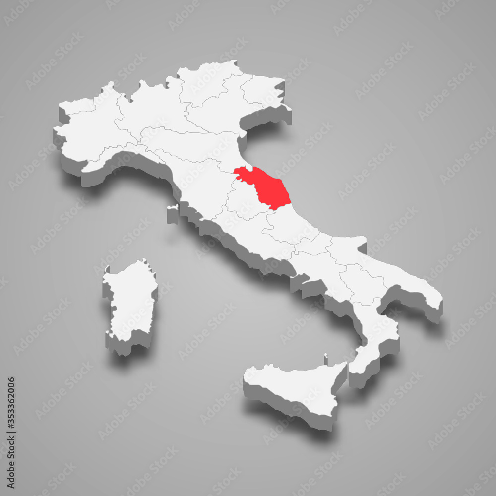 marche region location within Italy 3d map Template for your design marche region location within Italy 3d map Template for your design