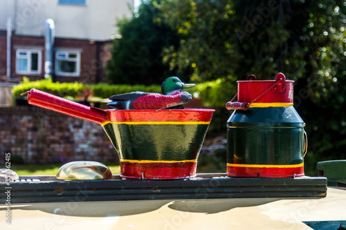 Schilderij op canvas Canal Boat Water Container and Fittings