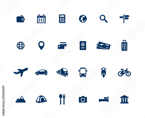 Travel vector icon set. Tour sign collection. Simple flat design for web mobile app UI Shape elements isolated on white