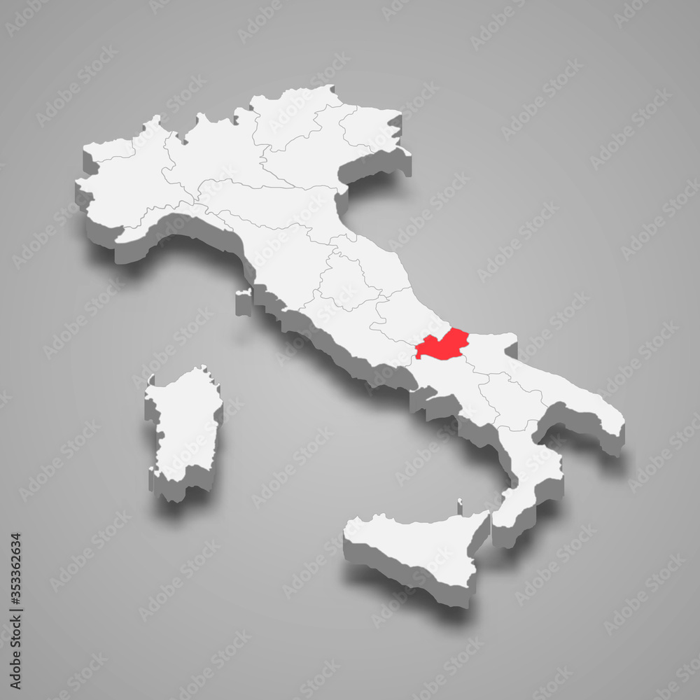 Molise region location within Italy 3d map Template for your design