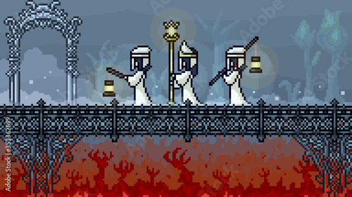 vector pixel art scene hell bridge