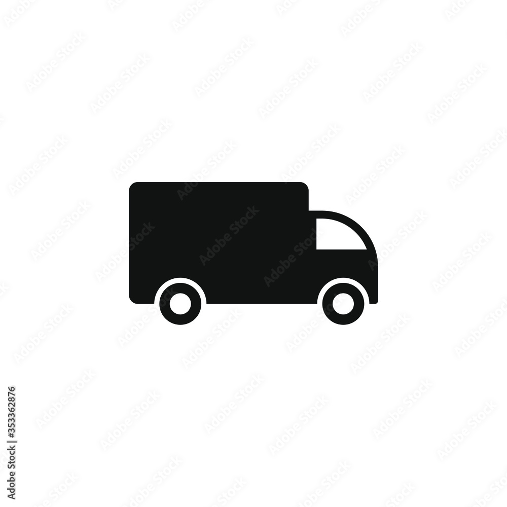 Delivery truck vector icon. Transport service car symbol. Speed shipping sign. Logistic logo. Black silhouette isolated on white background.