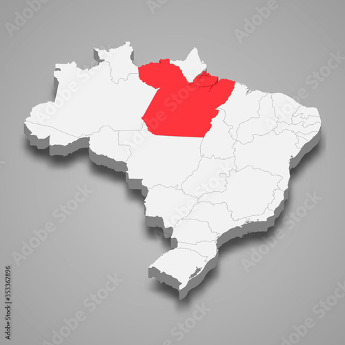 Para state location within Brazil 3d map Template for your design