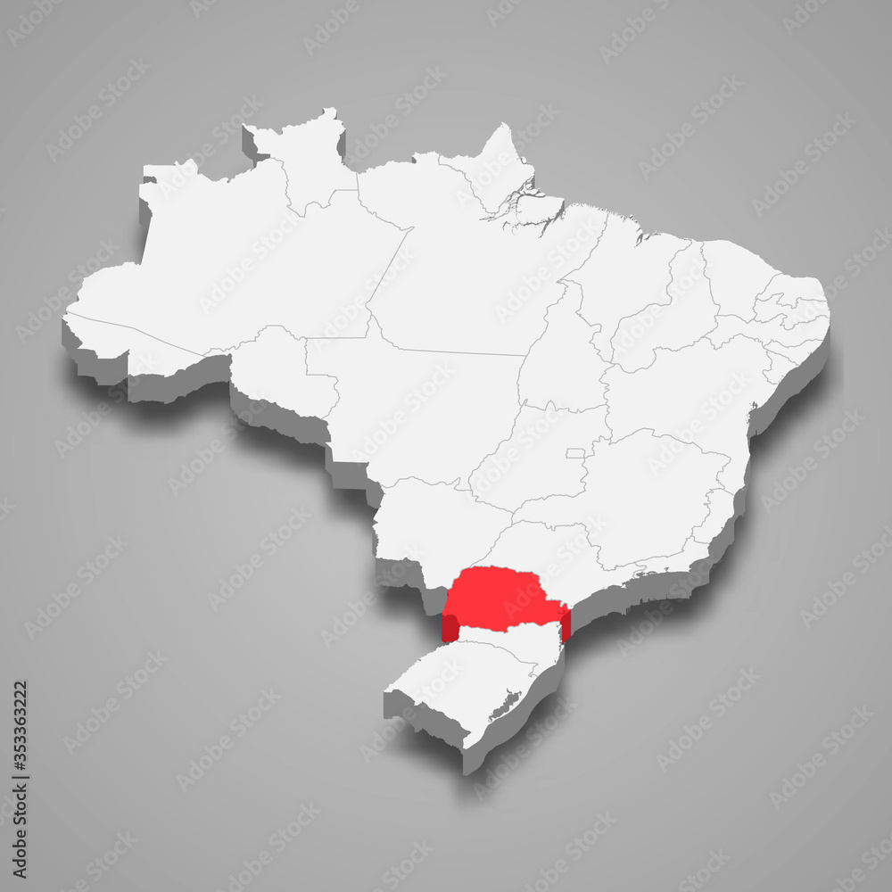 Parana state location within Brazil 3d map Template for your design