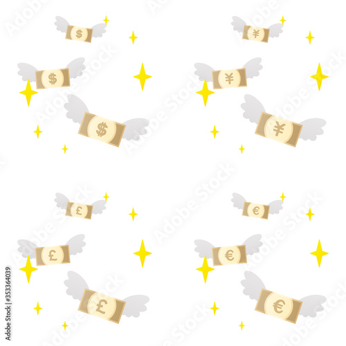 飛んでいく紙幣セット