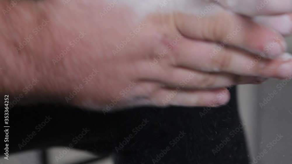 Large and powerful weightlifter hands magnesia. Large and powerful weightlifter hands magnesia.