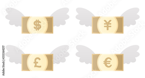 飛んでいく紙幣セット