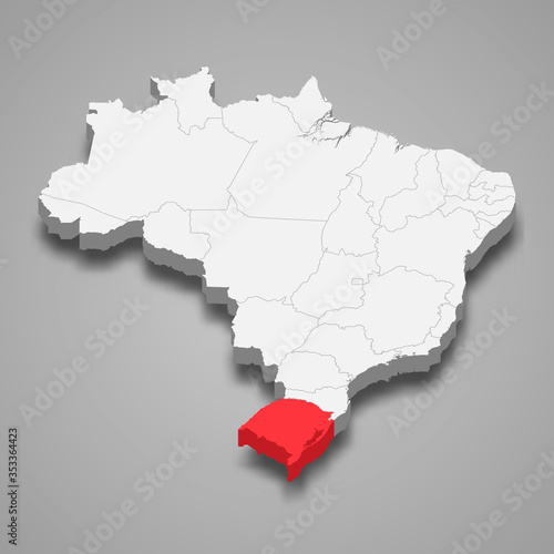 rio grande do sul state location within Brazil 3d map Template for your design