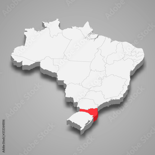 santa catarina state location within Brazil 3d map Template for your design