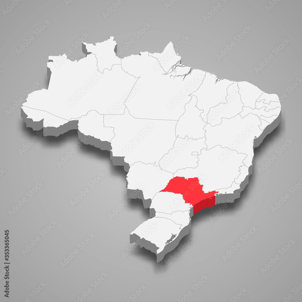 sao paolo state location within Brazil 3d map Template for your design