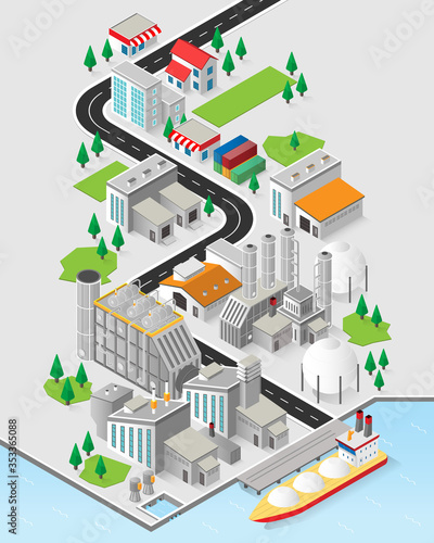 natural gas energy, natural gas power plant with isometric graphic