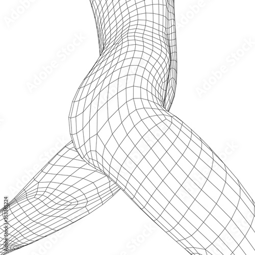 Torso of a naked running girl. Girl body wireframe made of black lines on a white background. Side view. 3D. Vector illustration