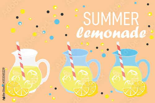 In summer, we drink lemonade a pitcher of lemonade slices of lemonade.Can be used for fabric, wallpaper, background design.
