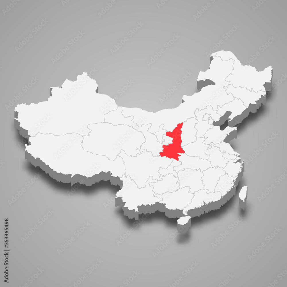 Fototapeta premium Shaanxi province location within China 3d map Template for your design