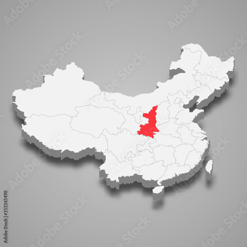 Shaanxi province location within China 3d map Template for your design