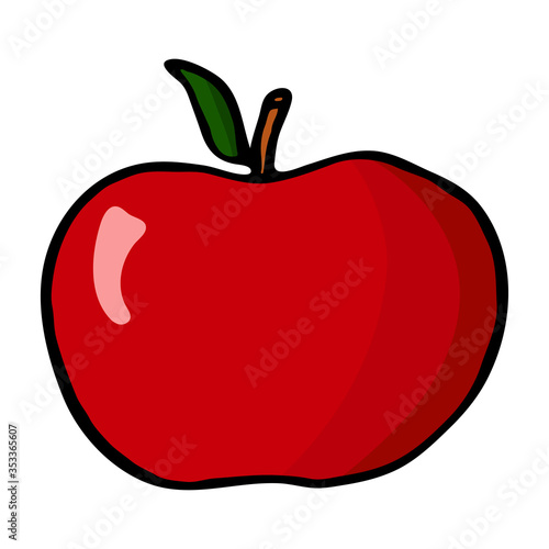 Apple with stem and leaf. Hand drawn outline doodle icon. Colorful isolated on white background. Vector illustration for greeting cards, posters, patches, prints for clothes, emblems.